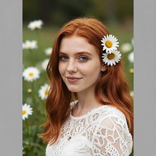 Dreamy Redhead Woman with Daisies