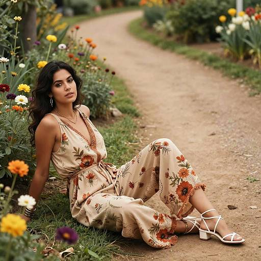 Boho-Chic Woman Lounging in Garden
