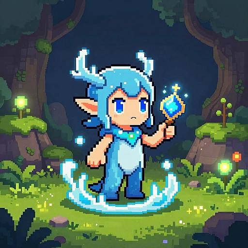 Vibrant Pixel Art Water Spirit