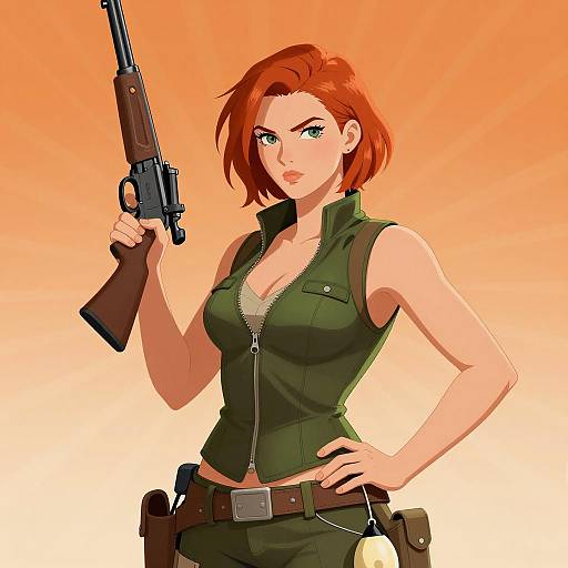 Confident Red-Haired Woman with Rifle