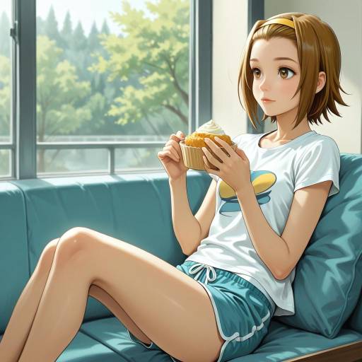 Girl Sitting with Food and Brown Hair