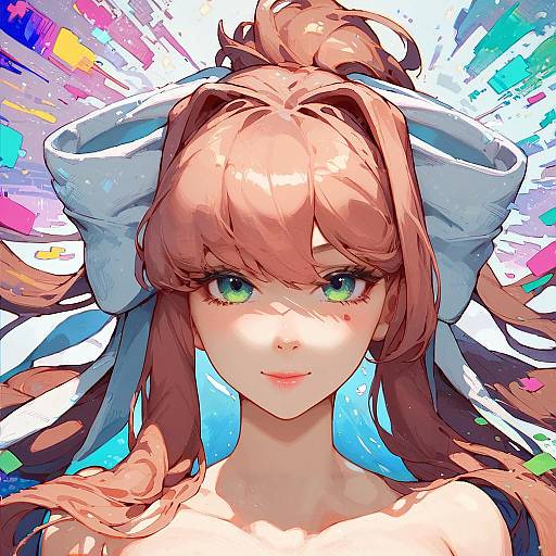 Monika Glitch Censor Distorted Anime Portrait