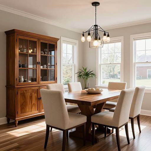 Cozy Dining Area with Geometric Chandelier