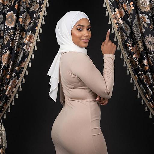 Elegant Woman in Hijab and Beige Dress