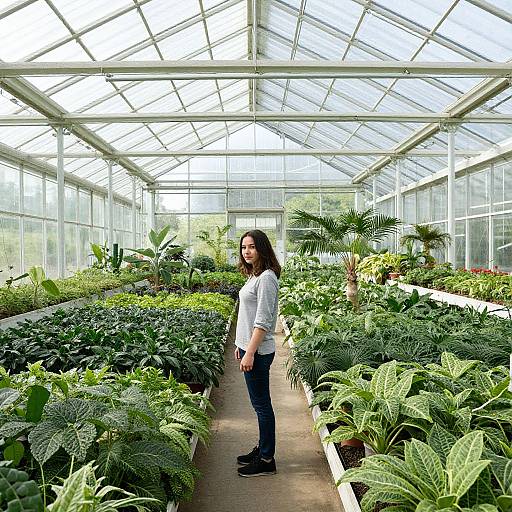 Woman in Geometric Glass Greenhouse