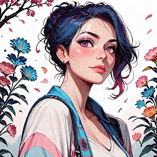 Stylized Portrait of Woman with Flowers
