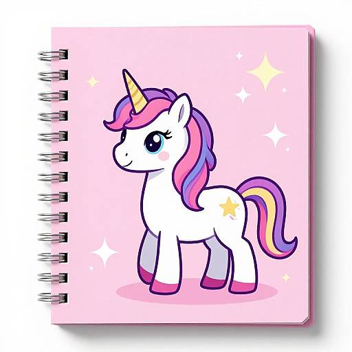 Digital drawing of a cute, white, cartoon unicorn with a pink, purple, and yellow mane, blue eyes, and a yellow star on its flank