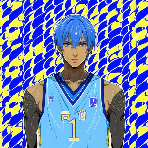 Illustration of Aomine daiki, kuroko no basuke in the style of Take (shokumu-taiman)