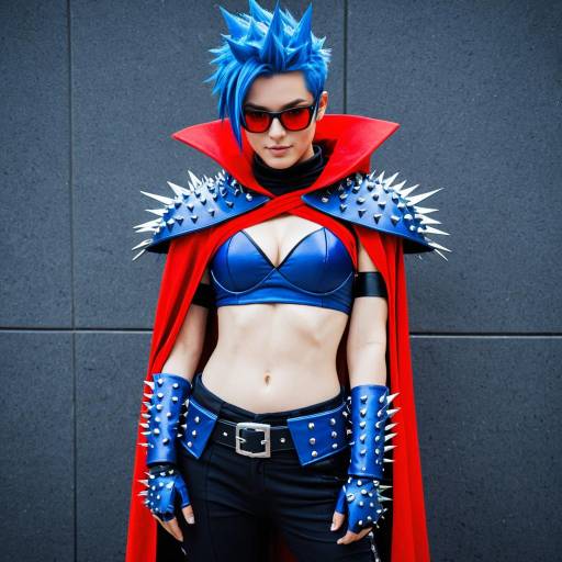 Kamina Inspired Cosplay with Blue Hair and Red Cape