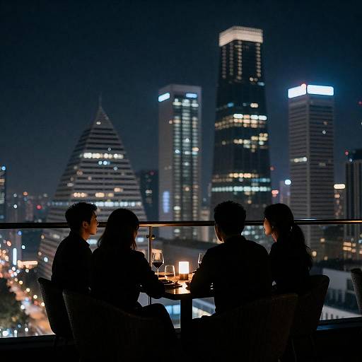 Silhouetted Dinner with City Skyline View