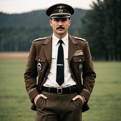Man in Vintage Military Uniform with Mustache