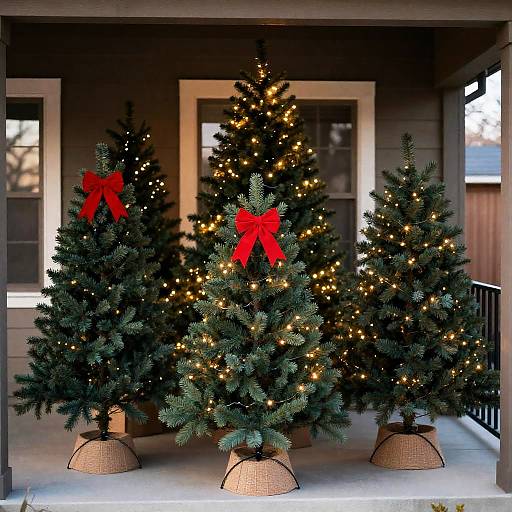 Charming Christmas Trees on a Porch