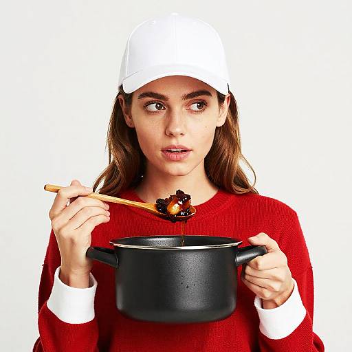 Young Woman Cooking with Surprise