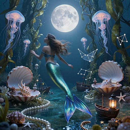 Moonlit Double-Exposure Mermaid Dreamscape Photo