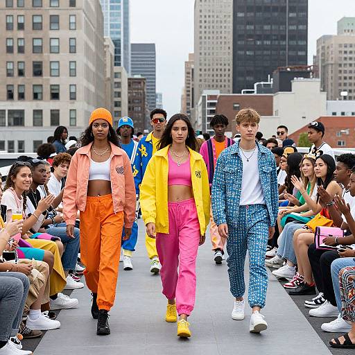 Vibrant Urban Rooftop Fashion Show