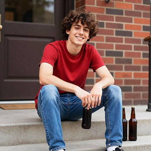 Casual Young Man Enjoying Beer Outdoors