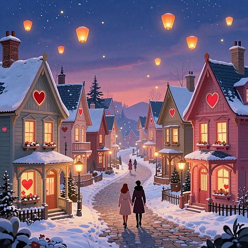 Victorian Valentine's Day Village Illustration