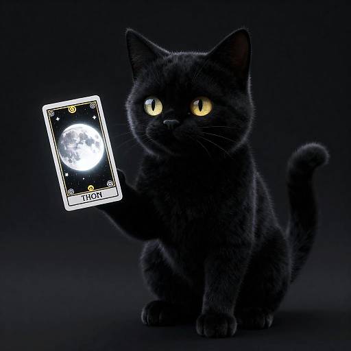 Neo-Noir Black Cat with Moon Tarot