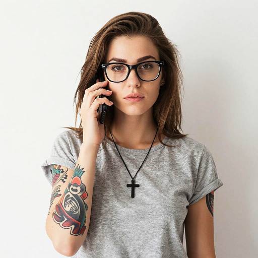 Young Woman with Colorful Tattoos