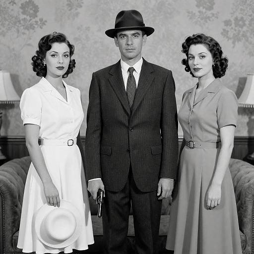 Vintage Noir Trio: Pinstripe Gangster Scene