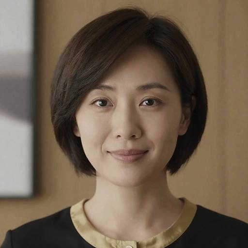Portrait of woman with short dark hair and gold collar top