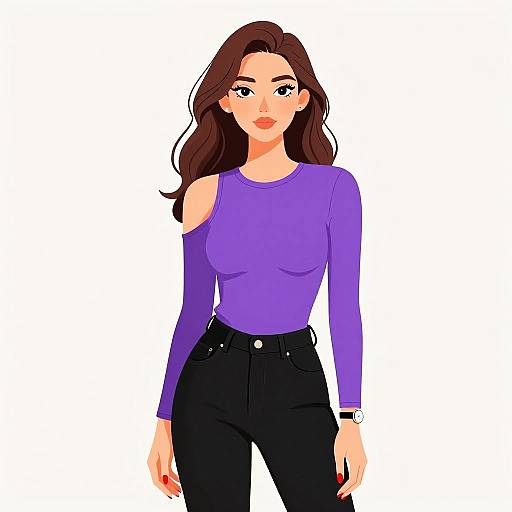 Stylish Woman in Purple Top and Black Jeans