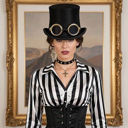 Elegant Steampunk Woman in Black Top Hat