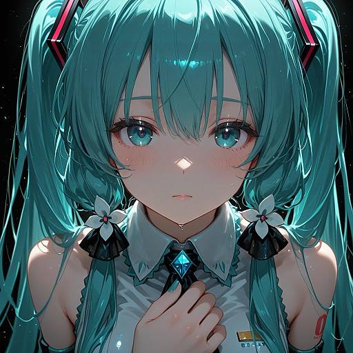 Illustration of Hachune miku, vocaloid in the style of Platunoy 787