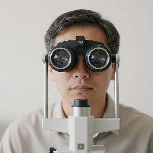 Middle-aged Man Using Autorefractor Device