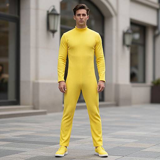 Man in Yellow Ribbed Pants Costume