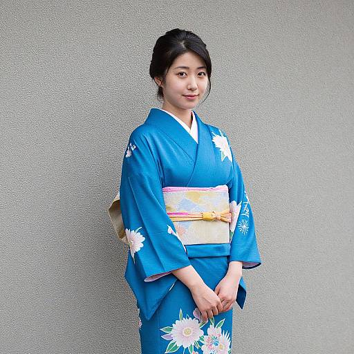 Woman in Blue Kimono by Wall