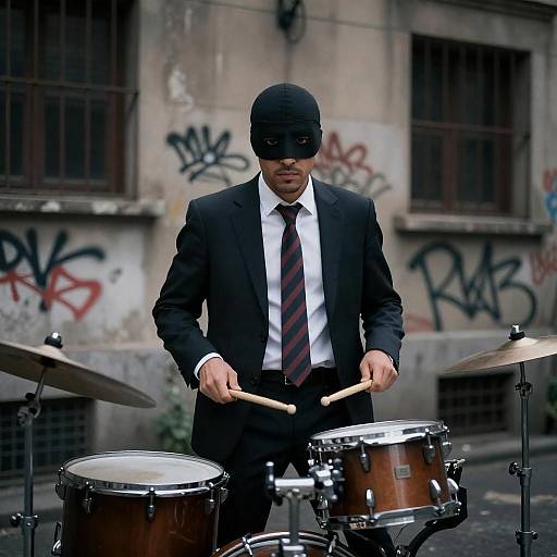 Urban Drummer in Gritty Alleyway