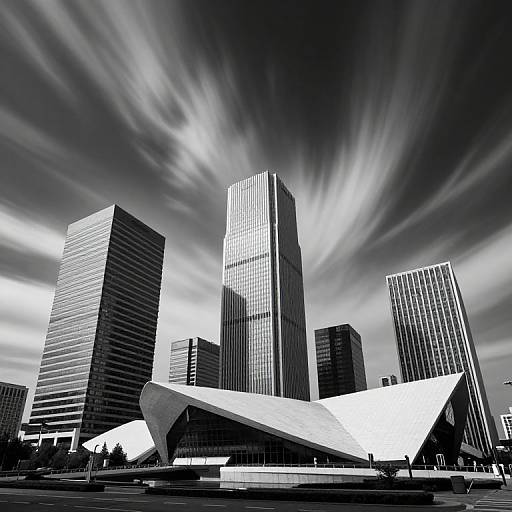 Futuristic Black and White Cityscape