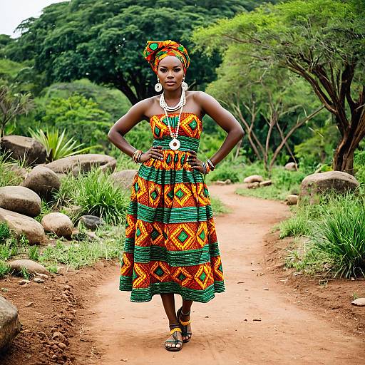 Vibrant African Fashion in Natural Setting