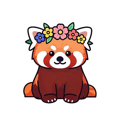 Cute Red Panda with Floral Crown Illustration