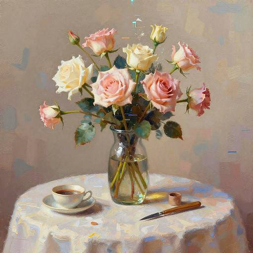 Painterly Still Life with Futuristic Glitch