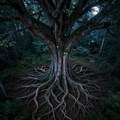 Majestic Sentient Tree in Moonlit Forest