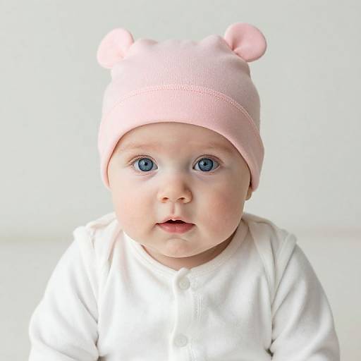 Blue-Eyed Baby in Pink Hat