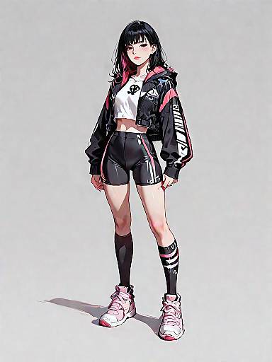 Sporty Chic Woman in Black Mesh Jacket and Bike Shorts