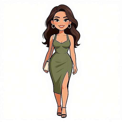 Chic woman in olive green bodycon dress