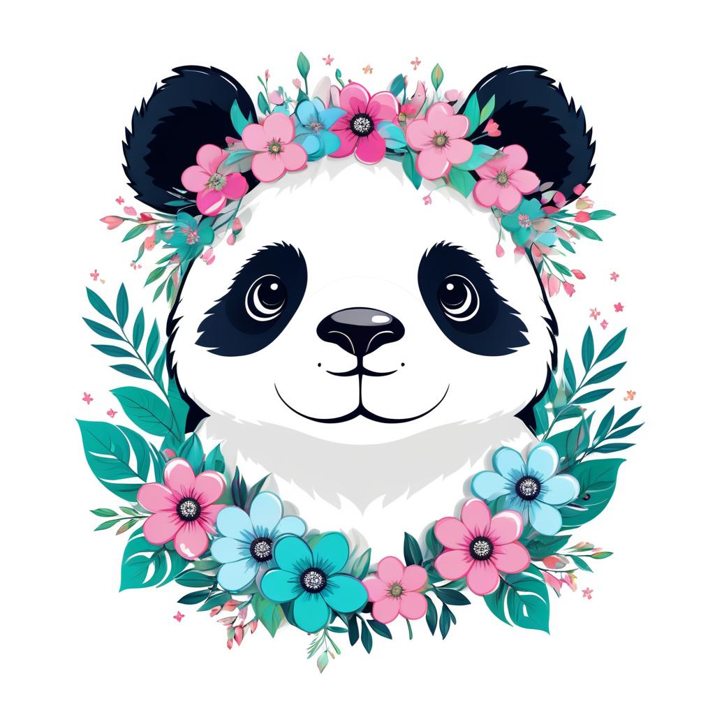 Whimsical Panda with Floral Crown Design