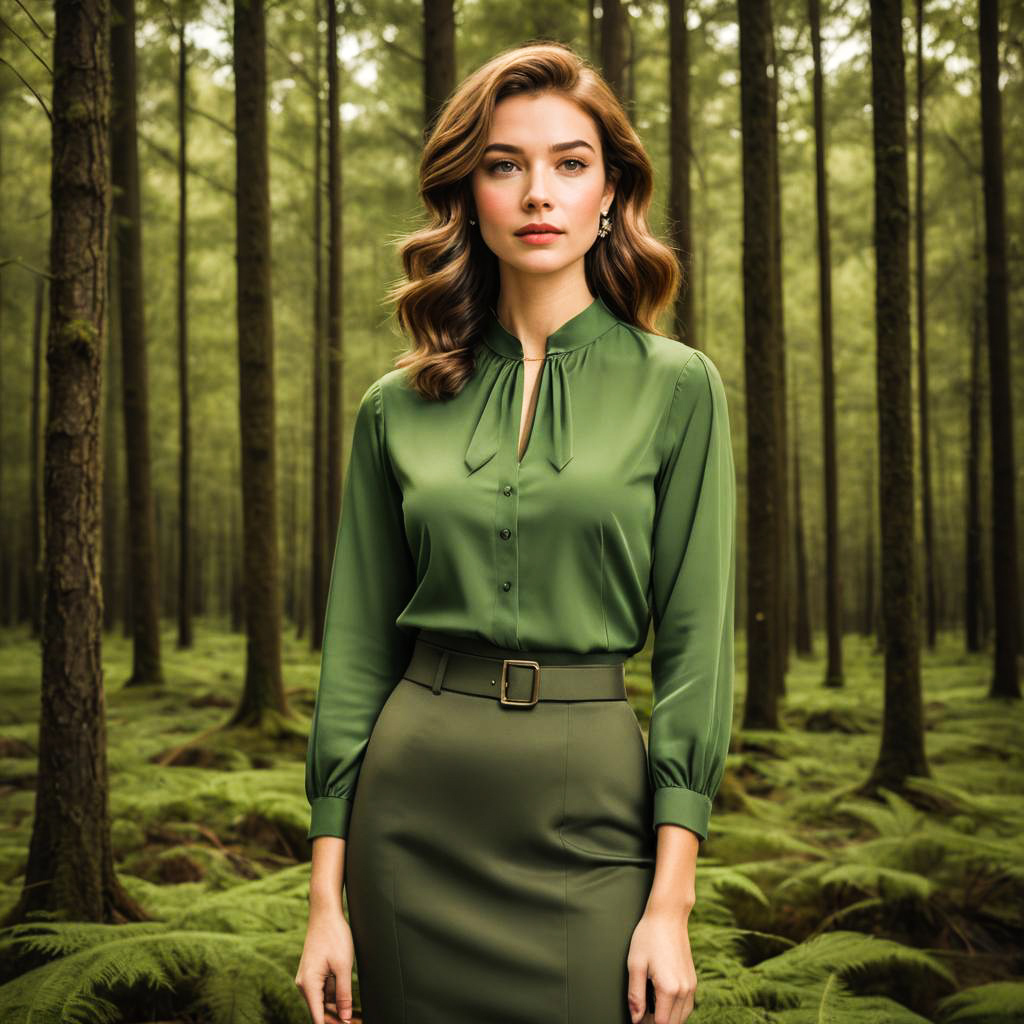 Elegant Young Woman in Nature-Inspired Fashion