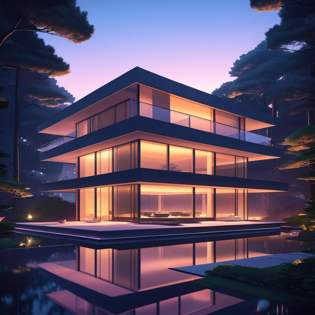 Luxurious Brutalist House at Sunset