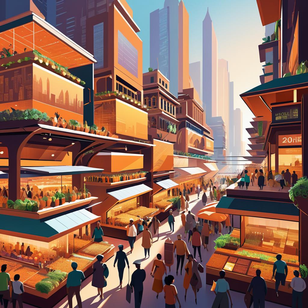 Vibrant Futuristic Marketplace Illustration