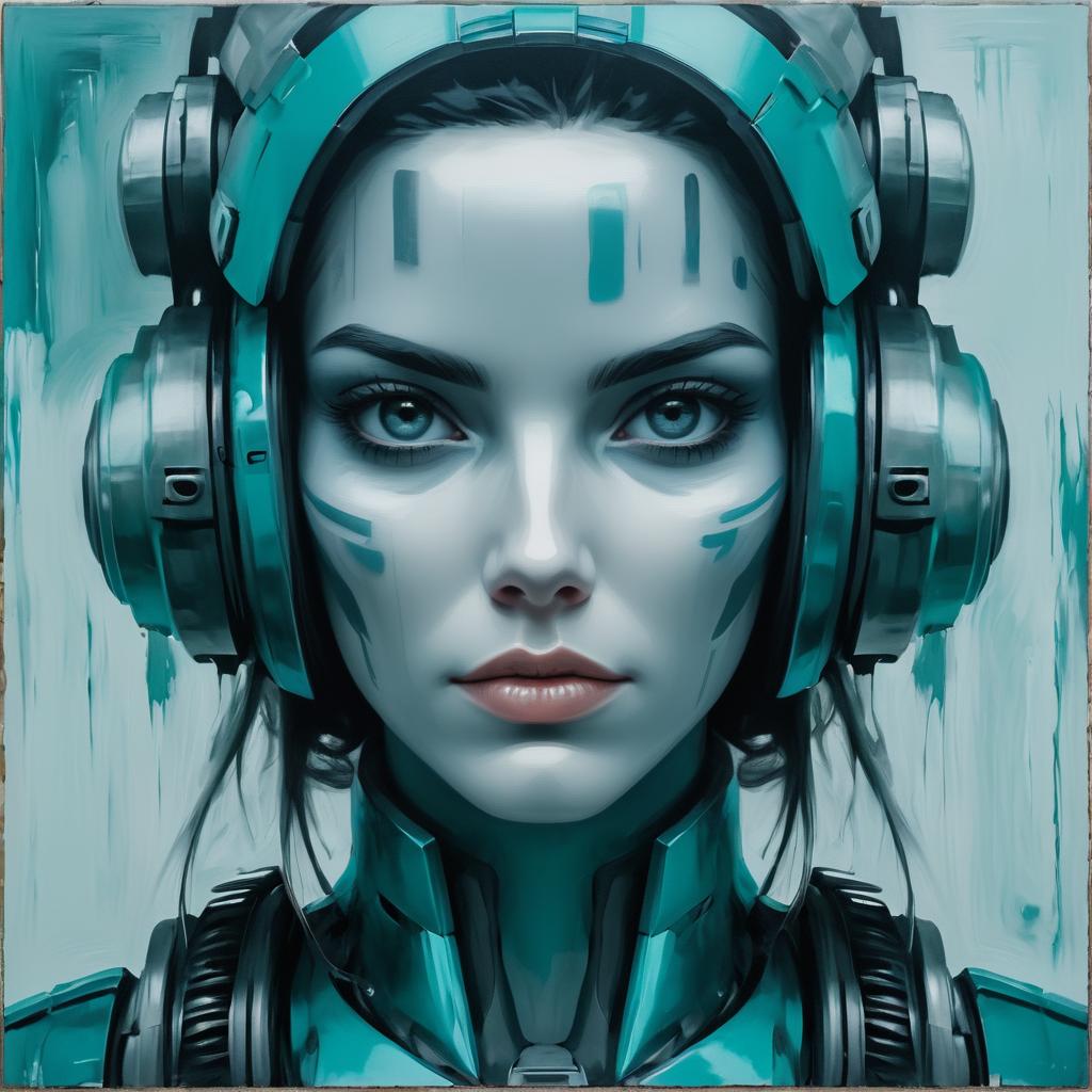 Dystopian Android Woman in Oil Painting