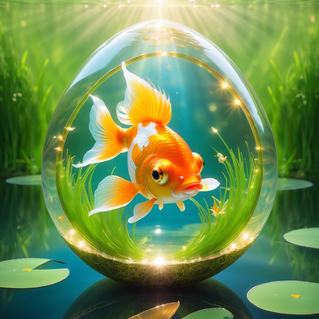 Whimsical Goldfish in Easter Egg Shell