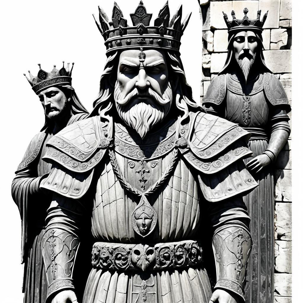 Three-Faced Noble King Statue Illustration