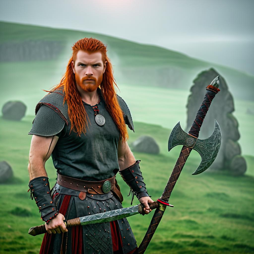 Celtic Warrior in Misty Hill Setting