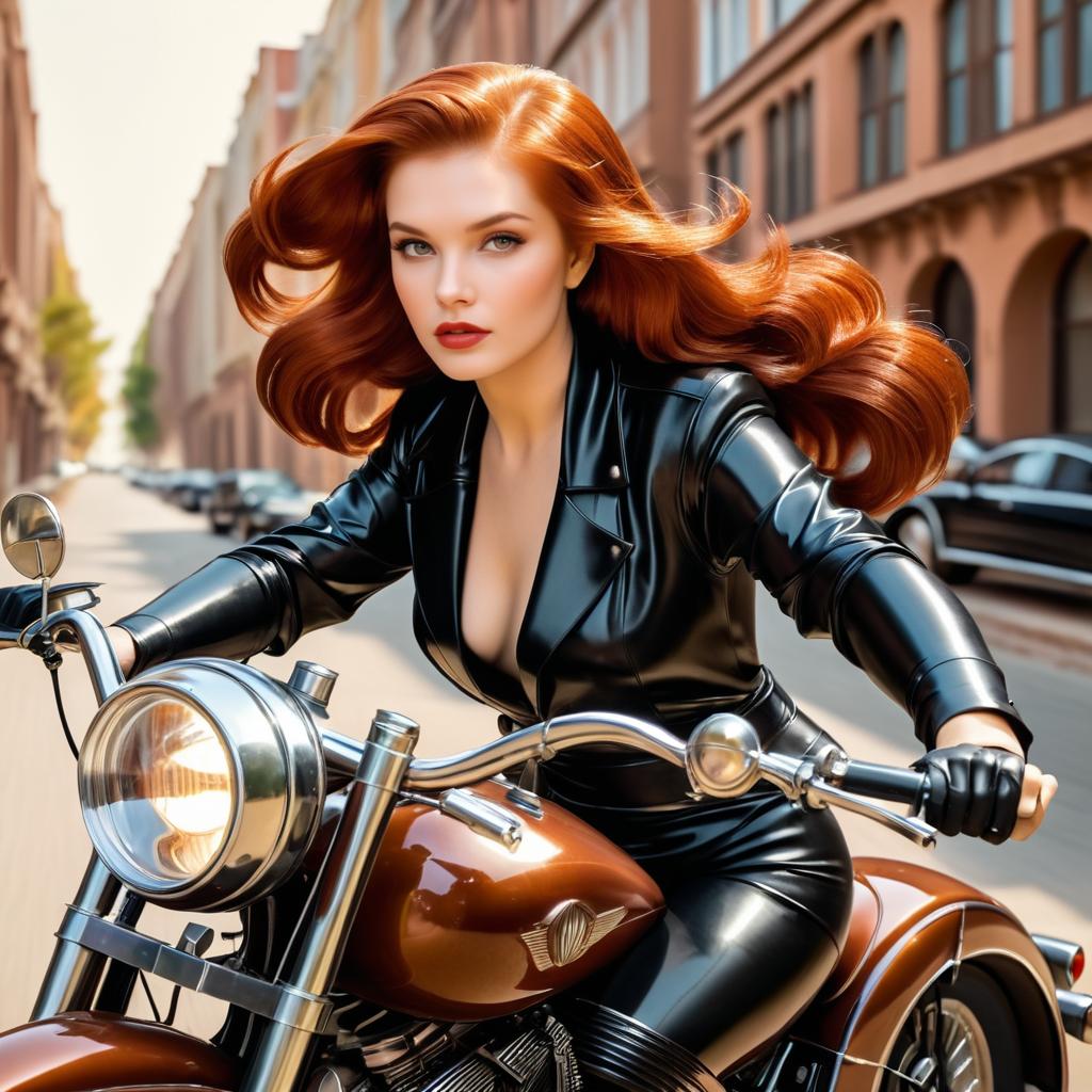 Art Deco Motorcycle Ride with Auburn Beauty