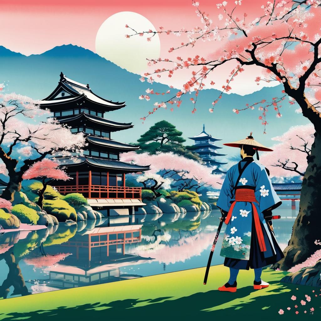 Samurai Amidst Cherry Blossom Serenity